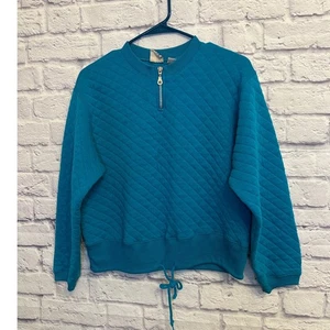 Sun River türkisfarbener Stepppullover Kordelzug am Saum Viertelreißverschluss Pullover Größe Large - Bild 1 von 8