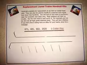 Handrails Lionel 671, 681, 682, 2020 S.S. Handrail Kit w/Pins - Picture 1 of 4