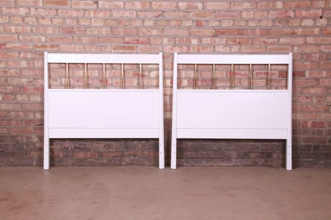 Paul McCobb Planner Group White Lacquer and Brass Twin Headboards, Refinished Cover