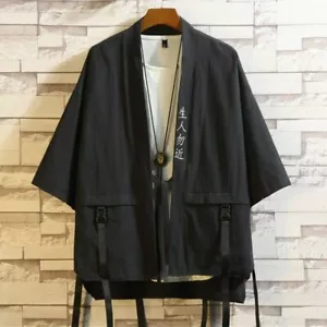 Men Japanese Embroidery Kimono Jacket Coat Harajuku Cardigan Cargo Retro Casual - Picture 1 of 15