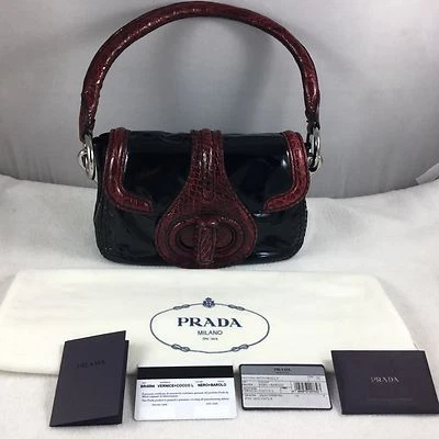 PRADA Runway Burgundy Croc & Black Patent Leather Bag Leather Lined - Image 1 of 4