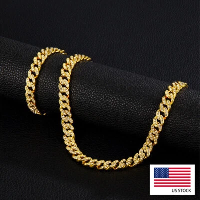 Pulsera collar cadena de eslabones cuabn circonita helada chapado en oro de 14K hip hop de 8 mm para hombre Foto 1 de 4