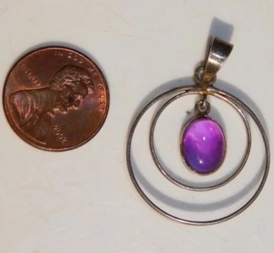 925 Argento Sterling Violetto Ametista Viola Cab Circles Ciondolo 9i 63 - Immagine 1 di 3