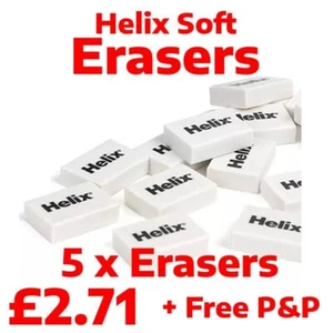 OFFER - 5  x Helix Soft White Pencil Erasers Rubbers School Office Art Drawing - Picture 1 of 3