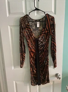 Baby Phat Ruched Body Con Dress Long Sleeves Size S V Neck - Picture 1 of 12
