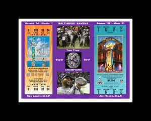 BALTIMORE RAVENS MATTED COLLAGE PIC OF SUPER BOWL 35 & 47 TICKETS RAY LEWIS #2 - Picture 1 of 1