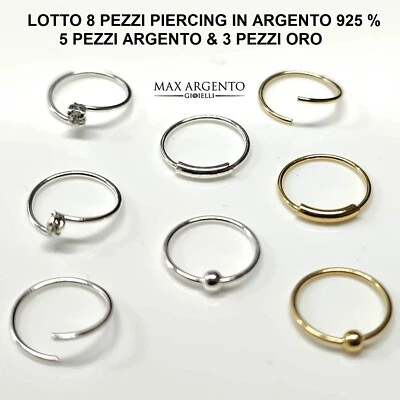 8 PIERCING CERCHIETTO NASO  ARGENTO 925‰ CARTILAGINE TRAGO  ORO & ARGENTO - Immagine 1 di 4