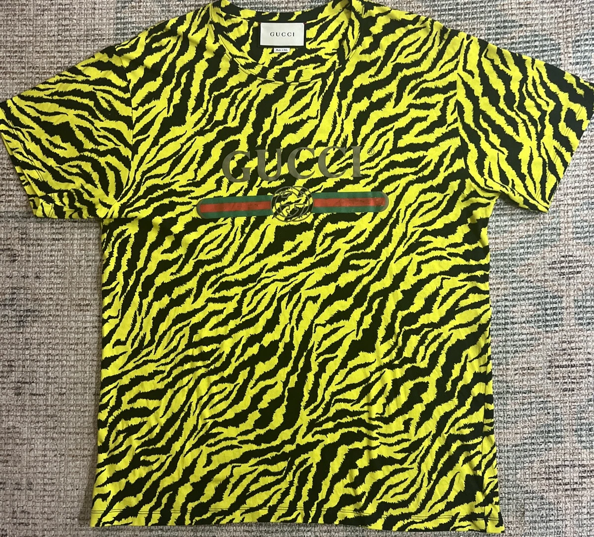 GUCCI タイガー Tシャツ イエロー GUCCI 780$ Vintage Logo & Tiger Print Tshirt - Multicolor Cotton