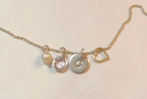 Girls Sterling Silver 925 Necklace Alex And Ani Charms June Amethyst "C" initial - Picture 1 of 4