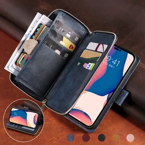 Zip Wallet Case Magnetic Flip Cover for iPhone 6S 7 8 Plus XR 11 12 13 14 15 Max - Picture 1 of 17