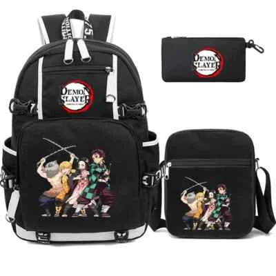 New Anime Demon Slayer Waterproof School Bag with 3 Pcs - Image 1 of 4