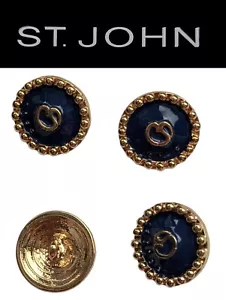 St John Knits (0.7 Inch) Dark Navy Enamel & Gold Logo Replacement Buttons - Picture 1 of 1