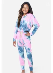 NWT Justice Girls One Piece Hooded Pajamas Tye Dye Chill Out Size 12 (B7-8) - Picture 1 of 4