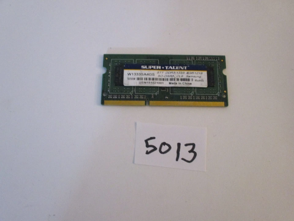 Super Talent W1333SA4GS 4Gb 1333Mhz PC3-10600 DDR3 SODIMM laptop memory RAM 5013 - Image 1 of 2