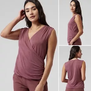 Top senza maniche leggero nuovo con etichette Athleta Breezy Wrap Tank GRANDE rosa marrone scollo a V - Foto 1 di 13