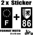 2 Stickers Style Plaque Moto 3X6 Cm Noir F Étoiles Blanches + Département 86