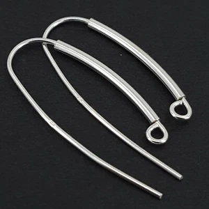32mm Long Wire Tube Earring Hooks 100% 925 Sterling Silver For Making Earrings - Picture 1 of 12