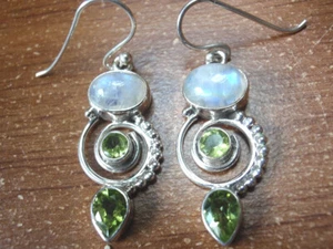 Faceted Peridot & Moonstone 925 Sterling Silver Earrings  you receive exact pair - Picture 1 of 5