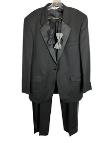 Versini Black 100% Wool Tuxedo Suit w 2 Bow Ties Men's 42R Formal Prom Wedding - Picture 1 of 19