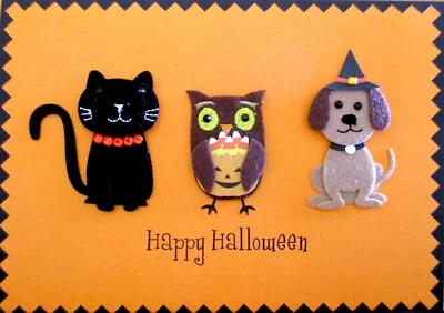 Tarjeta de felicitación de Halloween de papiro 3D gemado gato negro búho perro Foto 1 de 3
