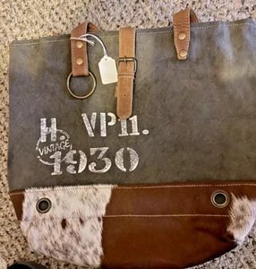 Myra Bag Vintage 1930 Upcycled Canvas Tote Bag S-1193, Brown, Large, NWT - Picture 1 of 6