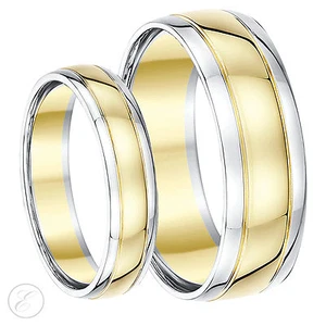 9ct Two-Colour His & Hers Wedding Ring Band 5mm 7mm 9k - Picture 1 of 4