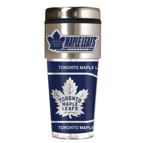 TORONTO MAPLE LEAFS 16 OZ STAINLESS STEEL COFFEE TRAVEL MUG WITH 3D METAL EMBLEM Cover