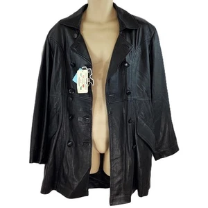Vintage Emporio Louis Louise Black Leather Button Up Sample Jacket L NWT £699! - Picture 1 of 13