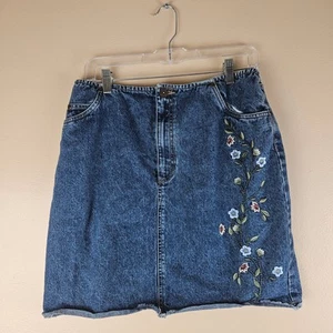 Floral Embroidered Denim Jean Skirt Cottagecore Vintage Liz Claiborne Size 12 - Picture 1 of 5