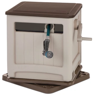 Suncast Swivel Smart Trak Hose Hideaway 225 Foot Hose Reel Storage Bin, Taupe - Image 1 of 4