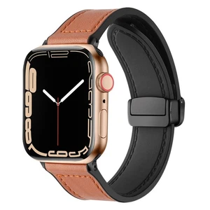 Leather+Silicone Band Strap for Apple Watch Series 9 8 7 6 5 4 SE 40/44/41/45mm - Picture 1 of 12