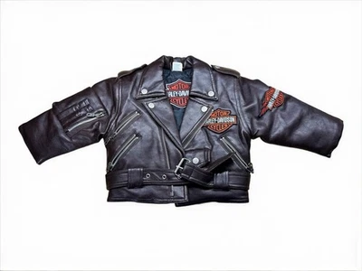 VINTAGE 90’s HARLEY DAVIDSON BROWN EMBROIDERED BIKER JACKET Toddler Sz 2T - Image 1 of 4