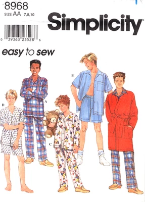 Boy's Pajamas in 2 Lengths and Robe Simplicity Pattern 8968 Sizes 7 8 10 - Image 1 of 2