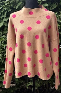 Anthropologie Maeve Carys Mock Neck Polka Dot Women’s Sweater Pink Brown Size XL - Picture 1 of 11
