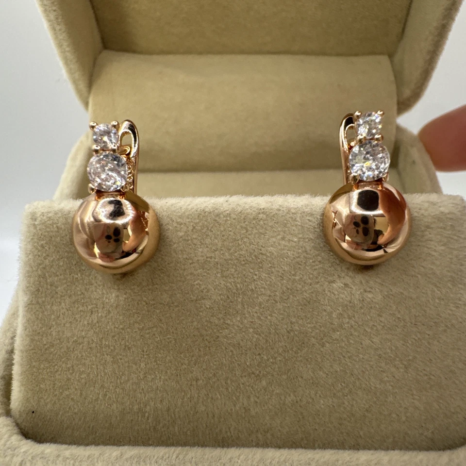14ct Rolled Gold / Rose Gold Filled Ball Earrings Chunky Hallmarked 585RG Gift - Image 1 of 4