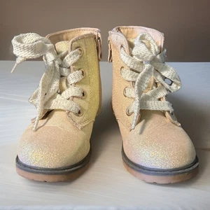 ✨ Cat & Jack Girls Combat Boots - Gold Shimmer - Toddler 7 - Picture 1 of 10