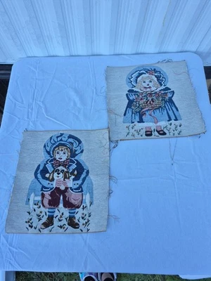 Boy And Girl Heavy Duty Tapestry Fabric Squares PAIR  13.5" * 14.5" - Image 1 of 4