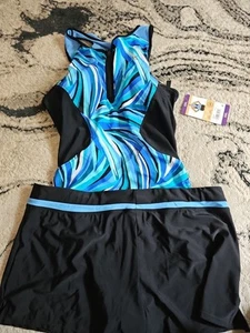 NWT Zeroexposur Active Tankini Shorts Swimsuit Cornflower Womens XXL - Picture 1 of 6