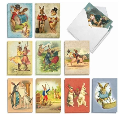 Juego de tarjetas de Pascua de colección The Best Card Company divertidos conejitos paquete de 20 estilo vintage Foto 1 de 4