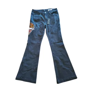 Ed Hardy Y2K Tiger Head Black Slim Flare Leg Denim Jeans Women's Size 30 NWT - Picture 1 of 9