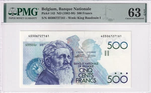 BELGIEN 500 Francs 1982-1998 P-143 PMG 63 EPQ Banknote - Bild 1 von 4