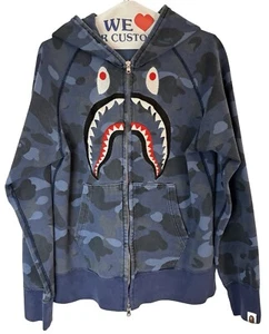 A Bathing Ape BAPE City Blue Camo Graphic Shark Full Zip Hoodie Mens Small* - Picture 1 of 18