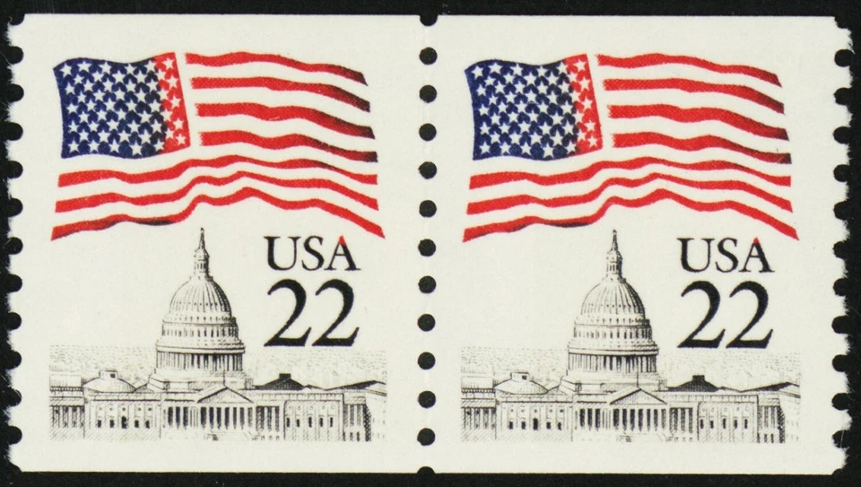 2115, MNH 22¢ Coil Pair Red Color Shift Error Freak * Stuart Katz - Image 1 of 1