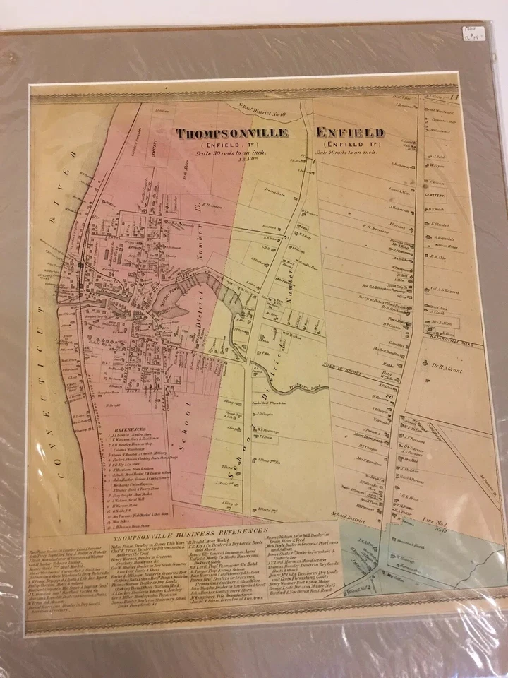 ANTIQUE 1869 THOMPSONVILLE ENFIELD HARTFORD COUNTY CONNECTICUT HANDCOLORED MAP - Image 1 of 4