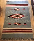 Vintage Chimayo Rug, Eye Dazzler Design, Gray/Red/White, 81" by 52"