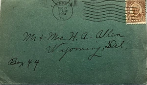 Wyoming Magnolia Delaware Hand Made Christmas Card to H.A. Allen Family 1934 - Picture 1 of 6