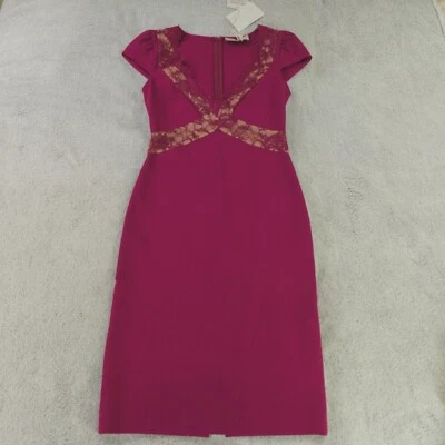 Vestido Emilio Pucci para mujer 6 EE. UU. rosa cereza magenta ceñido al cuerpo funda ribete de encaje Foto 1 de 4