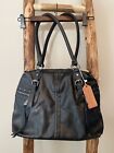 Sam & Hadley Women Black Faux Leather Large Shoulder Tote Bag Zip Side Pockets 