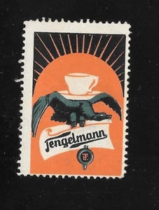 Vintage Poster Stamp Label Advert TENGELMANN COFFEE Crow w cup & saucer - Picture 1 of 2