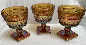 Vasos de fruta Parfait vintage de vidrio de carnaval ámbar iridiscente de 3 patas - Imagen 1 de 8